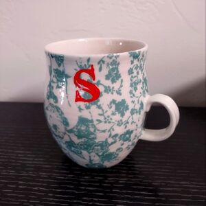 Anthropologie Homegrown Sea Green initial S mug coffee cup 💋